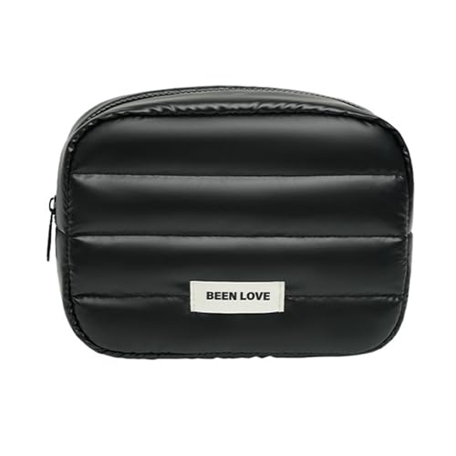 Make -up -Beutel mit PP -Baumwollfüllung wasserdichtes Reisehersteller Frauen gepolstert tragbarer kosmetischer Reißverschluss Weiche Innenschicht Toilettenbeutel für den Heimgebrauch Schwarz von SHINROAD