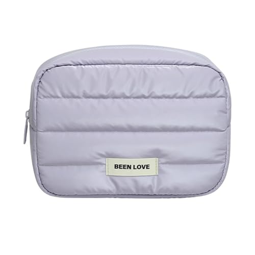 Make -up -Beutel mit PP -Baumwollfüllung wasserdichtes Reisehersteller Frauen gepolstert tragbarer kosmetischer Reißverschluss Weiche Innenschicht Toilettenbeutel für den Heimgebrauch Violett von SHINROAD