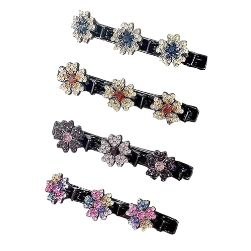 Metall-Haarnadel-Set, Damen-Haarspangen, 4 Stück, mit Kunstkristall, Blumendekor, geflochtene Clips für verschiedene Frisuren, C von SHINROAD