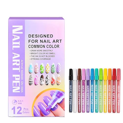 Nagel DIY Crafts Pen 12 PCs Art Set einfach zu bedienende Schnelltrocknende Graffiti-Doting-Stifte für detaillierte Designs Home Salon Manicure Werkzeug Wasserbasis Farben A von SHINROAD