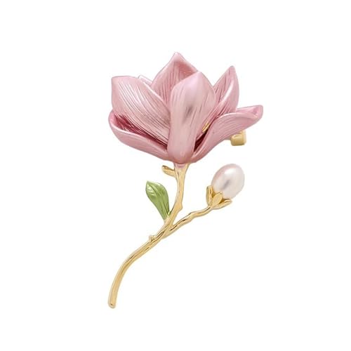 Öltropfende Brosche Magnolie Blume für Frauen Legierung Mode Pin mit Kunstperlen Emaille dekorative Anstecknadeln Jacken Kleider Mäntel, Zinklegierung, Sekundärer Stein von SHINROAD