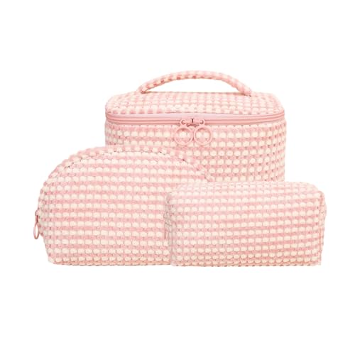 Reisekosmetikbeutel Make-up-Tasche Set Plush Organizer Toilnierspeicher Tragbares Kit für Heimferiengeschäftsfahrten Multifunktionale Taschen groß Rosa von SHINROAD