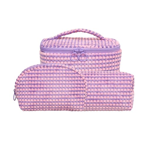 Reisekosmetikbeutel Make-up-Tasche Set Plush Organizer Toilnierspeicher Tragbares Kit für Heimferiengeschäftsfahrten Multifunktionale Taschen groß Violett von SHINROAD
