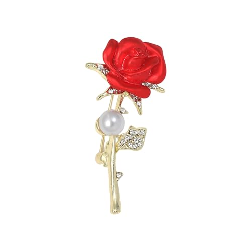 Rote Rose Schmuck Blume Brosche Pin Dame Form Strass Kunstperlen Dekor Anti-Rutsch Schultertasche Anzug Mantel Kragen Hut Schal, Metall, Sekundärer Stein von SHINROAD