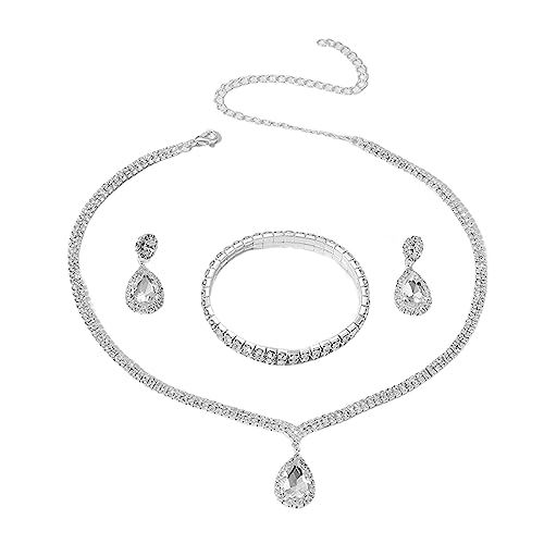 SHINROAD 1 Set Damen-Halskette, dekorativ, hochwertig, mit Strasssteinen und baumelnden Ohrringen, Metalllegierung, Sekundärer Stein von SHINROAD