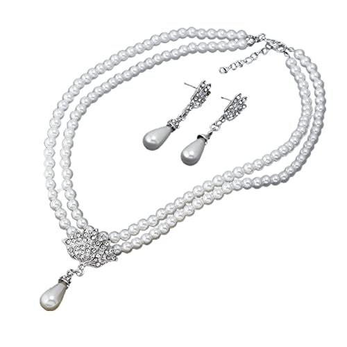 SHINROAD 1 Set Hochzeitsschmuck-Set, beliebte verstellbare und langlebige Ohrstecker, Halskette, Kunstperlen, Sekundärer Stein von SHINROAD