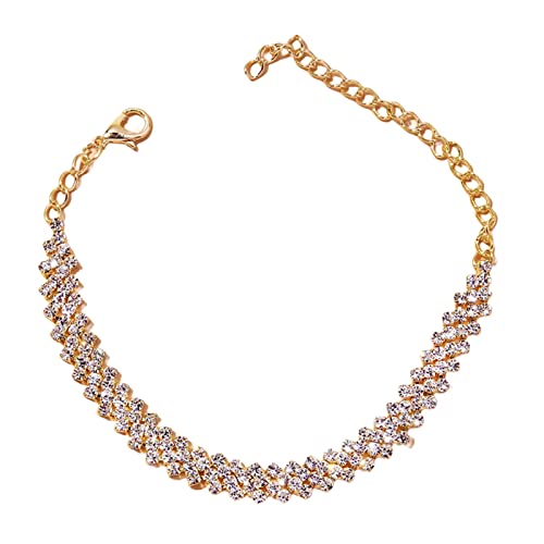 SHINROAD 1 x Fußkettchen zum Verzieren von einfachen, zierlichen, glänzenden Strasssteinen, Metalllegierung, Sekundärer Stein von SHINROAD