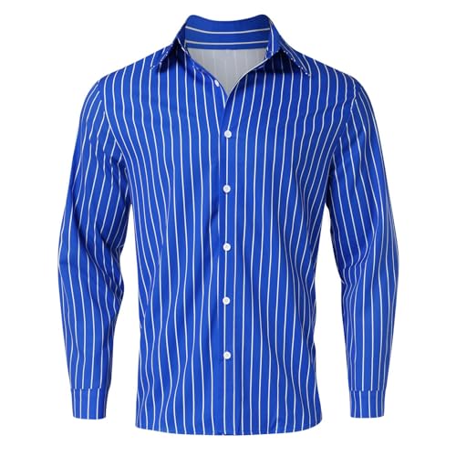 SHINROAD Atmungsaktives Herren Hemd Herren Gestreiftes Hemd Casual Business Langarm Slim Fit Hemd Tops Männer Hemd, blau, L von SHINROAD