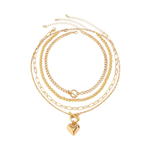 SHINROAD Aussage Anhänger Halskette Versatile Women 4pcs/Set Heart Round Paper Clip -Kette Elektroplattiert einstellbar Golden von SHINROAD