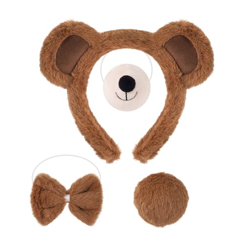 Cartoon -Ohr -Stirnband Haarzubehör für Mädchen Bär Hoop mit Plüsch Nasenschwankung Runde Heck Fun Girls 'Cosplay Halloween Partys bequem F von SHINROAD