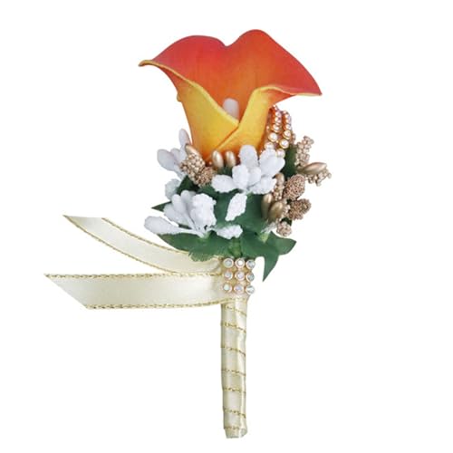 SHINROAD Common Callalily Revers Brosche DIY Kreative Bräutigam Braut Trauzeugen Falsche Blume Corsage Brosche Dunkelorange von SHINROAD