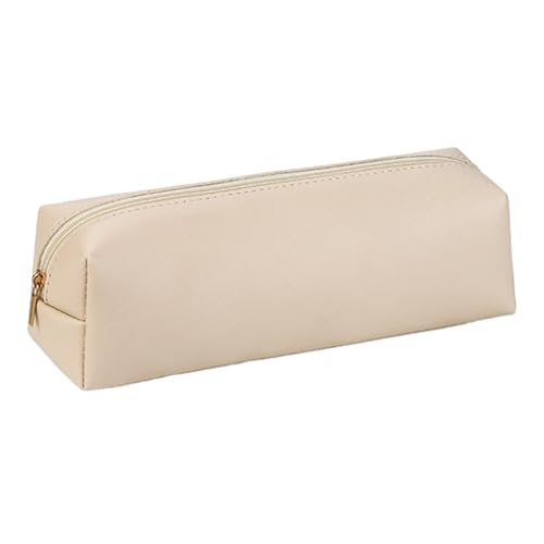 SHINROAD Compact Stationery Organizer Langable Bleistiftkoffer Faux Lederstifte Hülle mit glattem Reißverschluss Kompakt tragbarer Briefpapierbeutel für die Heimschule Beige von SHINROAD