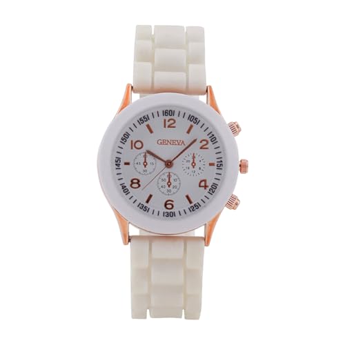 SHINROAD Daily Anolog Armbanduhr Damen Uhr Runde Zifferblatt Silikonband Quarz mit Drei-Augen-Zeitüberprüfung Lady Armbanduhr für, weiß, Zifferblatt-Stil von SHINROAD