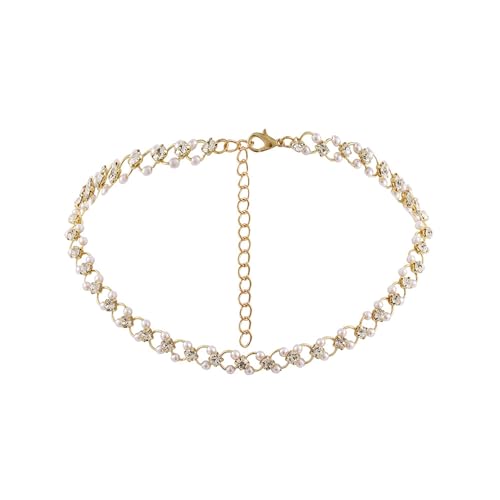 SHINROAD Damen-Armband, Imitationsperle, süß, verstellbar, Kunstperlen, Schlüsselbein-Halskette, Metalllegierung, Sekundärer Stein von SHINROAD