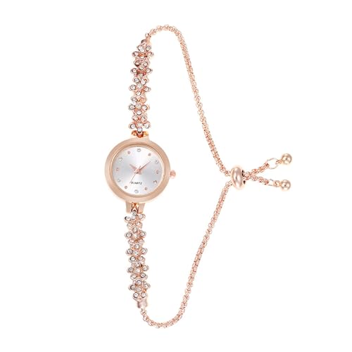 SHINROAD Damen-Armbanduhr mit Strasssteinen und verstellbarem Armband aus Kunstperlen, rundes Zifferblatt, lässig, formell, Quarz-Schmuck, weiß, Zifferblatt-Stil von SHINROAD