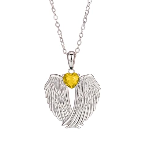 SHINROAD Damen-Halskette mit Engelsflügeln und Zirkonia-Dekoration, Strass, Umarmung, Wächter, Schmuck, Geschenk für sie, femininer Charm, schillernd, Zinklegierung, Sekundärer Stein von SHINROAD