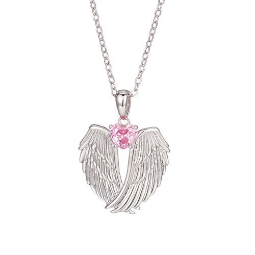 SHINROAD Damen-Halskette mit Engelsflügeln und Zirkonia-Dekoration, Strass, Umarmung, Wächter, Schmuck, Geschenk für sie, femininer Charm, schillernd, Zinklegierung, Sekundärer Stein von SHINROAD