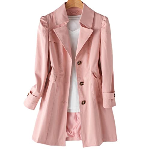 SHINROAD Damen Trenchcoat Overcoat Slim Cardigan Warme Knöpfe Taschen Plus Size Lady Winterjacke Alltag Rosa L von SHINROAD