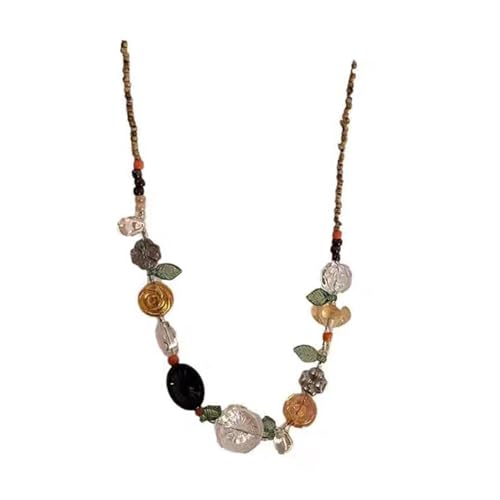 SHINROAD Exquisite Design-Halskette, leicht, handgefertigt, mit Perlen aus Kunstharz, Blumenperlen, Choker für Teenager, Mädchen, Frauen, Freundin, Hochzeit, Kunststoff, Harz, Sekundärer Stein von SHINROAD