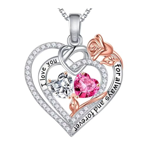 SHINROAD Exquisite Halskette Rose I Love Forever Herz für Frauen Zirkonia goldenes Design Schmuck Geschenk Valentinstag, Metalllegierung, Sekundärer Stein von SHINROAD