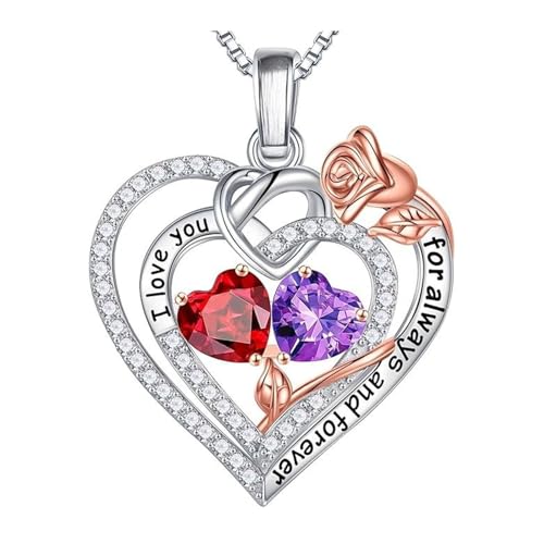 SHINROAD Exquisite Halskette Rose I Love Forever Herz für Frauen Zirkonia goldenes Design Schmuck Geschenk Valentinstag, Metalllegierung, Sekundärer Stein von SHINROAD