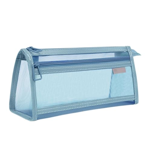 SHINROAD Federmäppchen mit großem Fassungsvermögen, doppellagig, Netzstoff mit Reißverschluss, transparente Tasche für Schreibwaren, Organizer mit mehreren Fächern, Blau von SHINROAD