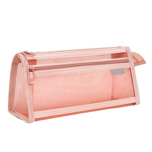 SHINROAD Federmäppchen mit großem Fassungsvermögen, doppellagig, Netzstoff mit Reißverschluss, transparente Tasche für Schreibwaren, Organizer mit mehreren Fächern, Gelb von SHINROAD