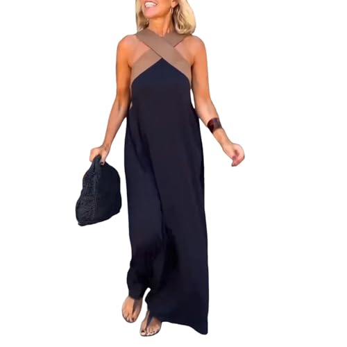 SHINROAD Frauen außerhalb der Schulter Kleider Feste Farben Cross-Hals Maxi Cross Hals Rückenless Robe Locker Fit Sommer für Strandparty Abschlussball Schwarz Xl SHINROAD Frauen außerhalb der Schulter Kleider Feste Farben Cross-Hals Maxi Cross Hals Rückenless Robe Locker Fit Sommer für Strandparty Abschlussball Schwarz Xl von SHINROAD
