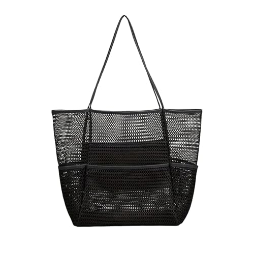 SHINROAD Große Kapazität Strandtasche Schulter mit mehreren Fächern Damen Tote Multi-Fach Mesh Handtuch Aufbewahrung Wasserflaschenhalter, Schwarz , Einheitsgröße von SHINROAD