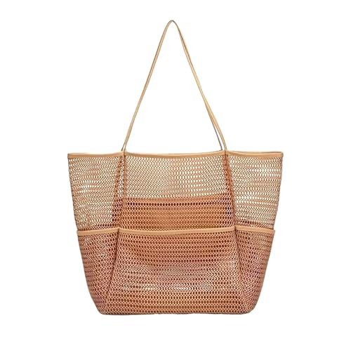SHINROAD Große Kapazität Strandtasche Schulter mit mehreren Fächern Damen Tote Multi-Fach Mesh Handtuch Aufbewahrung Wasserflaschenhalter, khaki, Einheitsgröße von SHINROAD