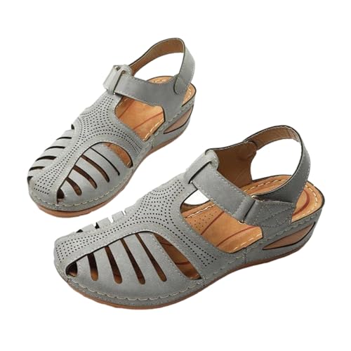 SHINROAD Große Sandalen im Freien, Frauen böhmischer Keil geschlossener Zee Gladiator -Stil mit verstellbarem Knöchelgurt Leichtes lässiges Sommerschuhe für Strand Grau 37 SHINROAD Große Sandalen im Freien, Frauen böhmischer Keil geschlossener Zee Gladiator -Stil mit verstellbarem Knöchelgurt Leichtes lässiges Sommerschuhe für Strand Grau 37 von SHINROAD