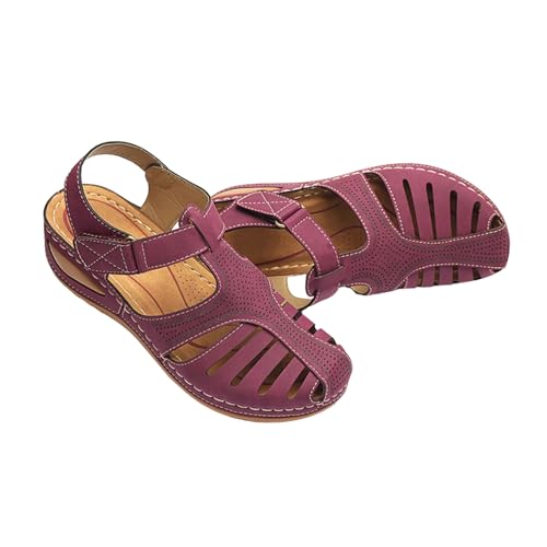 SHINROAD Große Sandalen im Freien, Frauen böhmischer Keil geschlossener Zee Gladiator -Stil mit verstellbarem Knöchelgurt Leichtes lässiges Sommerschuhe für Strand Purpurrot 40 SHINROAD Große Sandalen im Freien, Frauen böhmischer Keil geschlossener Zee Gladiator -Stil mit verstellbarem Knöchelgurt Leichtes lässiges Sommerschuhe für Strand Purpurrot 40 von SHINROAD