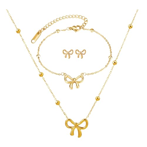 SHINROAD Halskette Ohrring -Set Titanium Stahlschmuck Frauen Bug Anhänger Einstellbares dünne Kette Hohlausohrohrringe Armband für Prom Party Golden C SHINROAD Halskette Ohrring -Set Titanium Stahlschmuck Frauen Bug Anhänger Einstellbares dünne Kette Hohlausohrohrringe Armband für Prom Party Golden C von SHINROAD