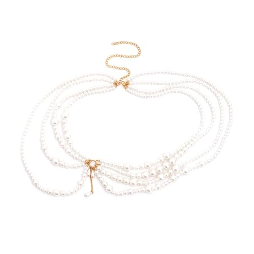 SHINROAD Halskette mit Kunstperlen, vielseitig mit mehrlagigem Design, verstellbare Perlenquaste, ausgehöhlt, Nachtclub-Performance, Kunstperlen, Sekundärer Stein von SHINROAD