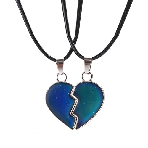 SHINROAD Halskette mit glänzendem Liebesherz, Temperatursensor, Farbwechsel, Paar, passender Schmuck, Geschenk für Ehefrau oder, Metalllegierung, Sekundärer Stein von SHINROAD