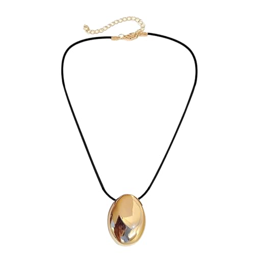 SHINROAD Handgefertigte Halskette mit Anhänger, ovale Perlen, Schlüsselbeinkette für Damen, leicht, mit verstellbarem Seil, modisches Accessoire, Metalllegierung, Sekundärer Stein von SHINROAD
