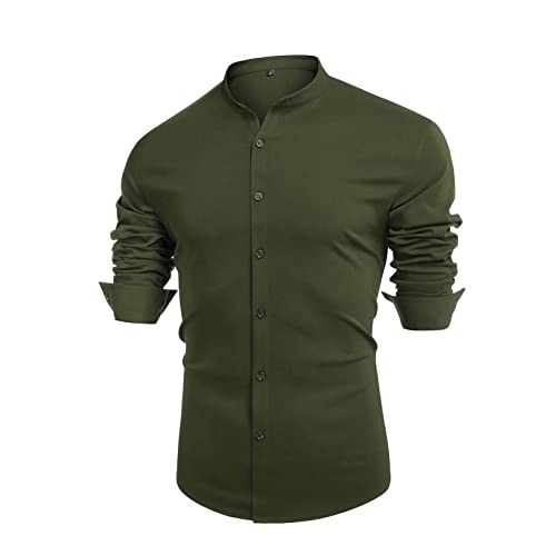 SHINROAD Herren Hemd Oberteile Männer Herbsthemd Slim Button Stehkragen Weiche Strickjacke Formal Business Männer Tops für Arbeit Grün L von SHINROAD