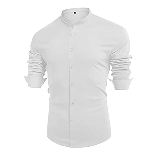 SHINROAD Herren Hemd Oberteile Männer Herbsthemd Slim Button Stehkragen Weiche Strickjacke Formal Business Männer Tops für Arbeit Weiß S von SHINROAD