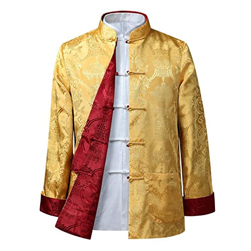 SHINROAD Herren Jacke Mantel Tang Anzug Mantel Langarm Chinesische Traditionelle Kleidung Warm Vintage Chinesisches Hemd Täglich Gelb M von SHINROAD