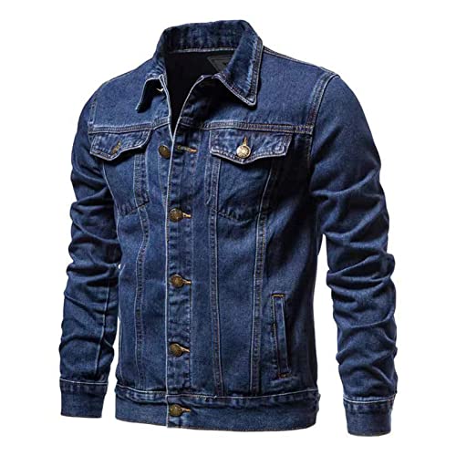 SHINROAD Herren Jeansjacke Einfarbig Langarm Oberbekleidung Einreihig Umlegekragen Jeans Mantel Streetwear Dunkelblau 3XL von SHINROAD