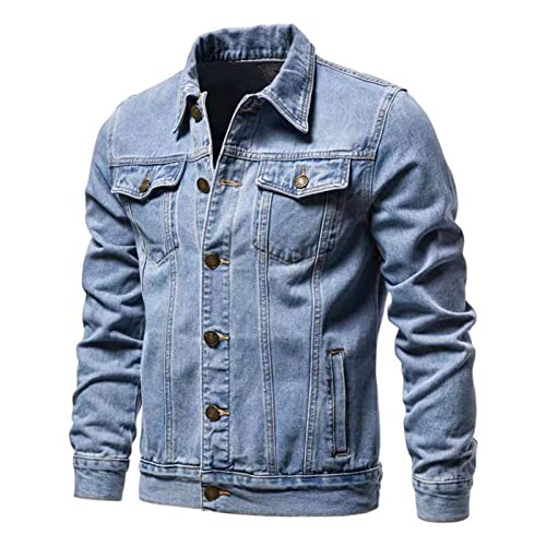 SHINROAD Herren Jeansjacke Einfarbig Langarm Oberbekleidung Einreihig Umlegekragen Jeans Mantel Streetwear Hellblau 4XL von SHINROAD