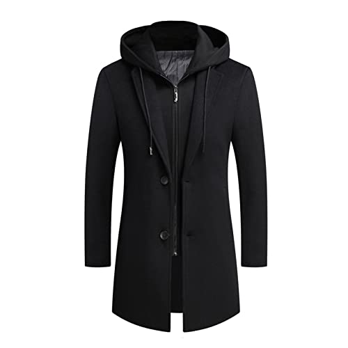 SHINROAD Herren Kapuzenmantel Winter Mantel Wolle Lange Ärmel Mittellang Reißverschluss Übergröße Hut Jacke Alltag Schwarz 4XL von SHINROAD