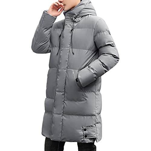 SHINROAD Herren Langer Mantel Winter Daunenmantel Kapuzenjacke Verdickte Gepolsterte Strickjacke Warm Übergröße Wintermantel Täglicher Tragen Grau 4XL von SHINROAD