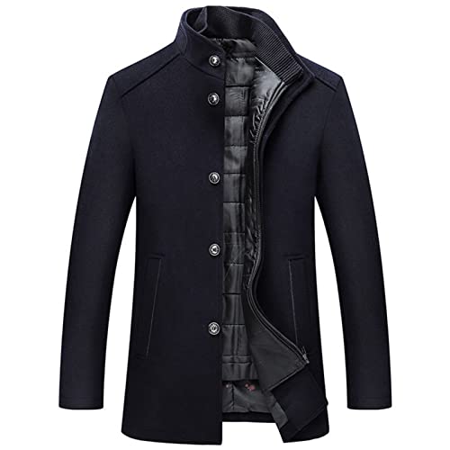 SHINROAD Herren Mantel Set Langarm Reißverschlusstaschen Wolljacke Herbst Winter Verdickter Herren Mantel mit Weste Marineblau M von SHINROAD