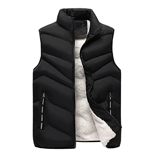 SHINROAD Herren Weste Mantel Jacke Plüsch Futter Stehkragen Weich Dicke Kältebeständig Übergröße Weste Alltag Schwarz 3XL von SHINROAD