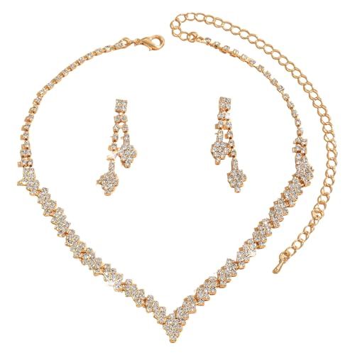 SHINROAD Hochzeitsschmuck Set Perlexszenzohrringe Frauen Strasskette Halskette mit verstellbarem V-förmigen Nackenquasten hängen ideal für den Abschlussball Special Special Golden SHINROAD Hochzeitsschmuck Set Perlexszenzohrringe Frauen Strasskette Halskette mit verstellbarem V-förmigen Nackenquasten hängen ideal für den Abschlussball Special Special Golden von SHINROAD