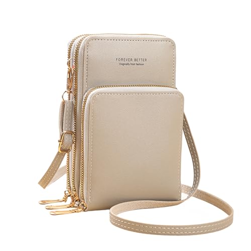 SHINROAD Kompakte Handy-Tasche mit mehreren Fächern, Handy-Umhängetasche, transparentes Sichtfenster, Kunstleder, Design mit mehreren Fächern, verstellbar, grau von SHINROAD