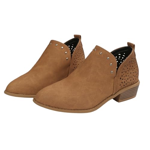 SHINROAD Kurze Stiefel Retro-Stil hochwertiger Frauen-Knöchel-Spitzzellen Komfortable Material Braun 41 von SHINROAD