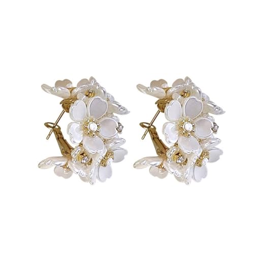 SHINROAD Legierung Ohrringe Weiß Blume Ohrstecker mit Strass Inlay Leicht Allergiefrei Zierliches Design für Frauen Mädchen, Metall, Sekundärer Stein von SHINROAD