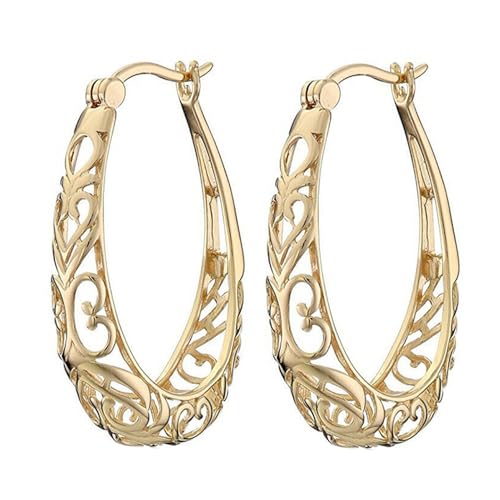 SHINROAD Leichte Legierung Ohrringe Blume 1 Paar Frauen U-Form Aushöhlen Floral Hoop Retro Tropfen für Abschlussball Party Vintage inspirierte geometrische, Metall, Sekundärer Stein von SHINROAD